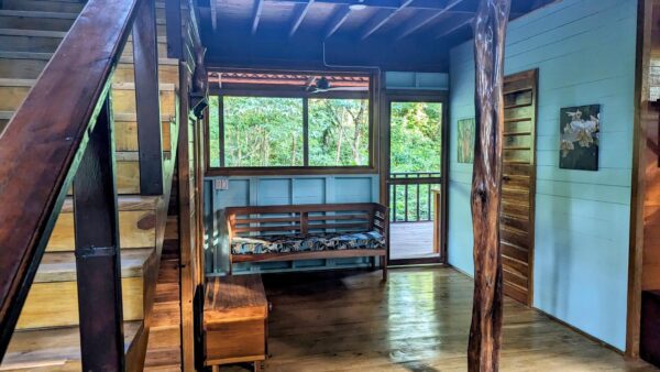 A room with wooden floors and walls.